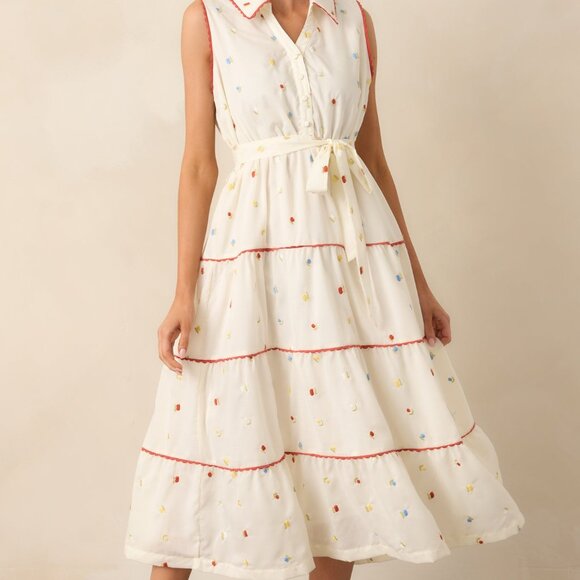 Red Dress Sunlit Soirée Ivory Floral Collared Maxi Dress Size SS / White - Picture 3 of 3